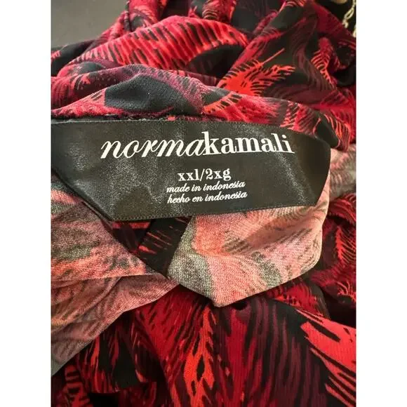 Norma Kamali Faux Wrap Dress Red & Black Feather Print Size XXL 2XL Office Chic - Picture 8 of 16